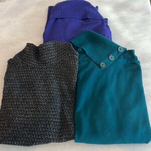 THREE Women’s Sweaters Size Small Grey Heather, Dark Teal, Purple Cowl Cardigan